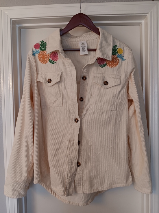 Disney Jackets & Blazers - Disney Coco Cream Corduroy Shacket with Multicolor Floral Embroidery